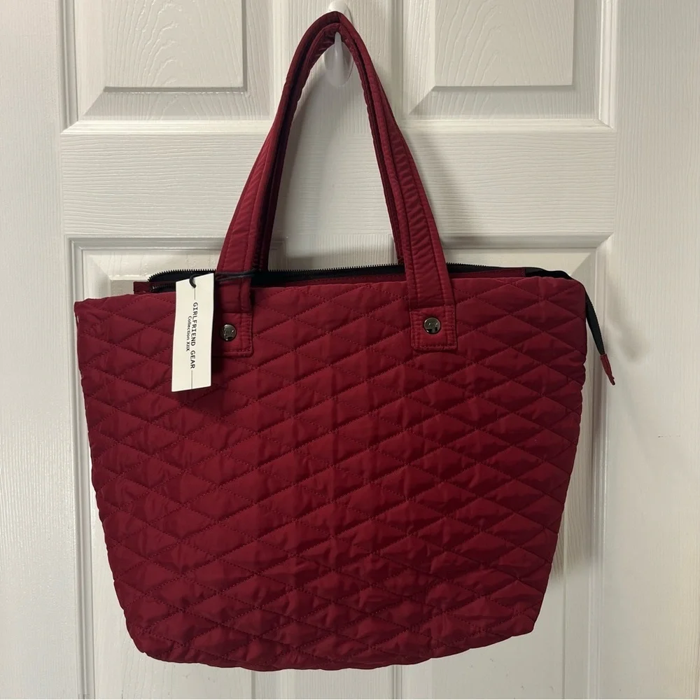 Girlfriend Gear XIIX   Quilted Red Burgundy Tote Shoulder Bag New Zipper
